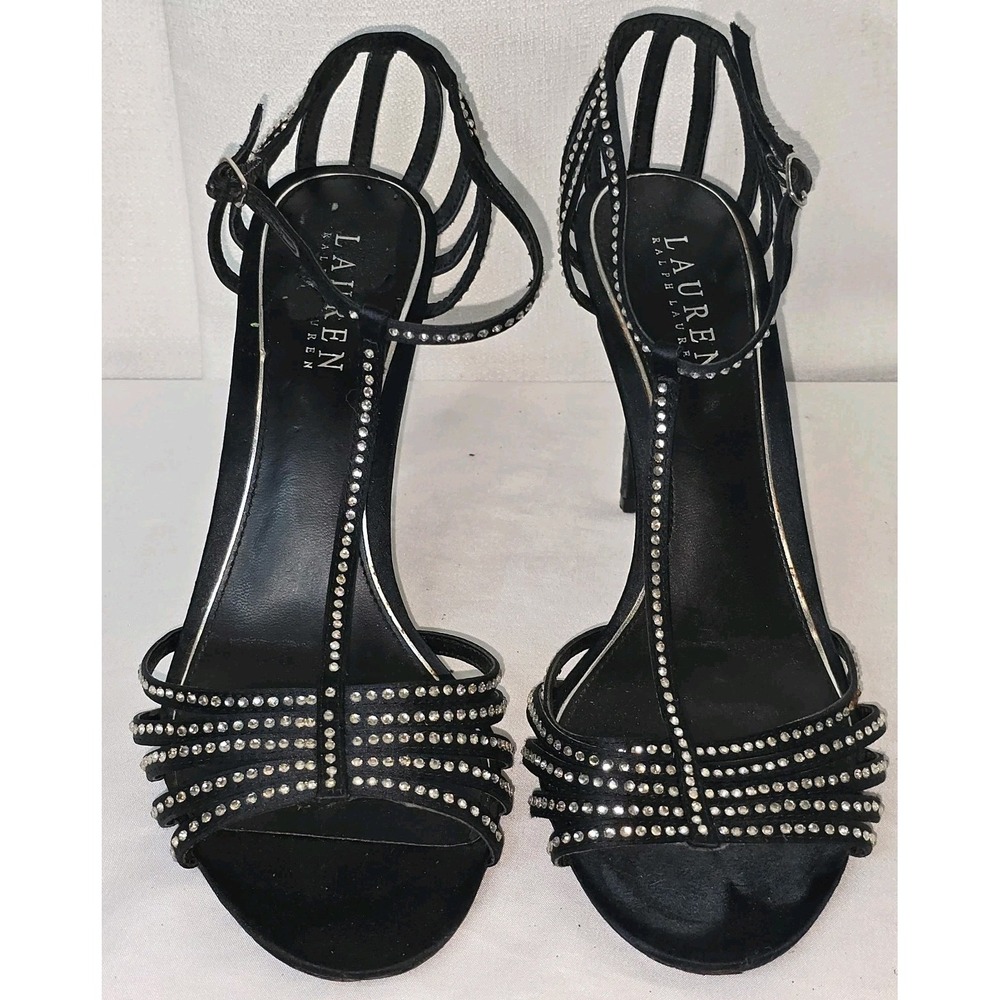 Lauren Ralph Lauren ADASIA black strap Stilletto heel‎ with rhinestones size 9B